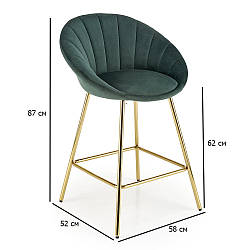 Напівбарні стільці в стилі гламур H-112 темно-зелений велюр на золотих ніжках для кав'ярні