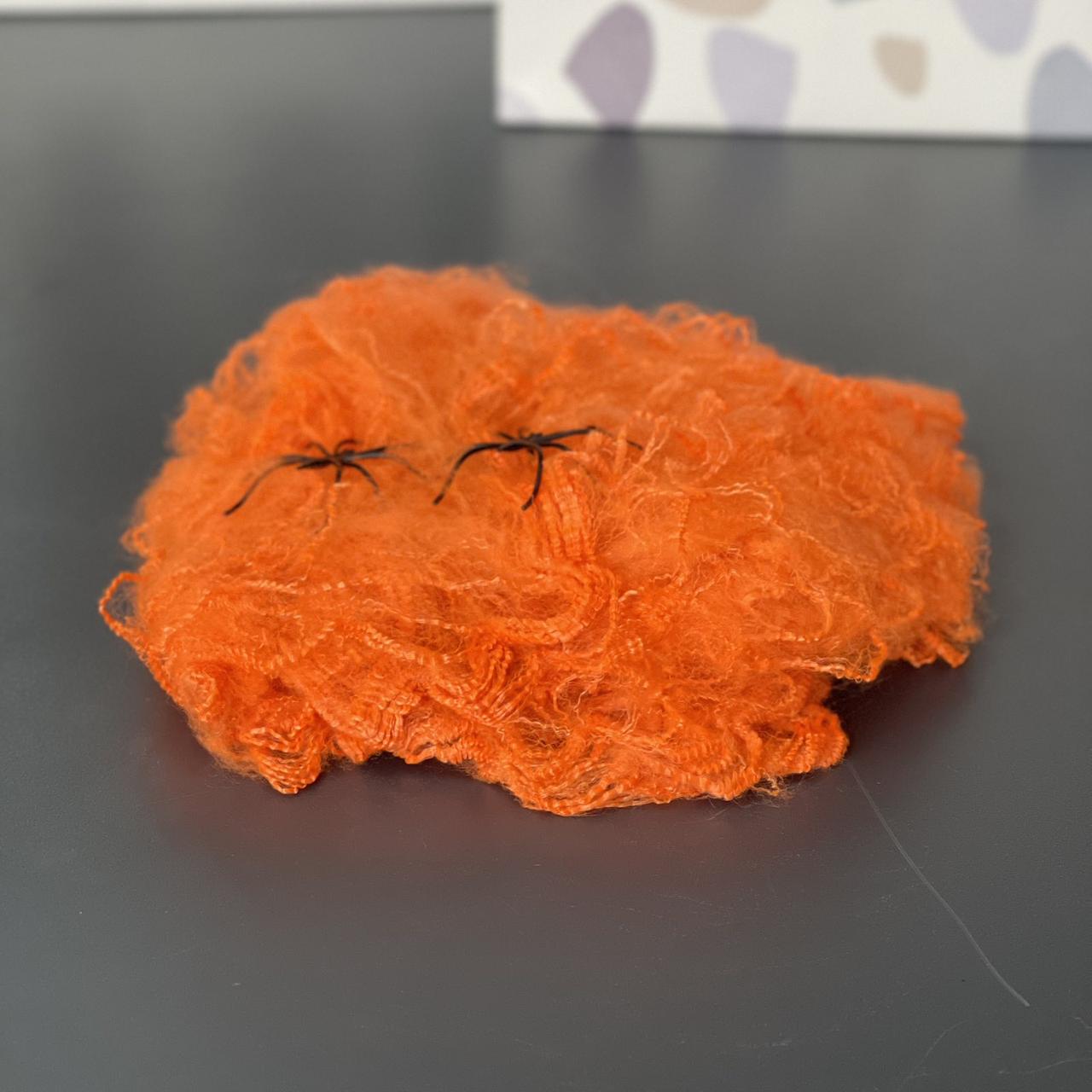 Павутиння декоративне, помаранчеве на Хелловін, Паутина с паучками на хэллоуин, фото 1