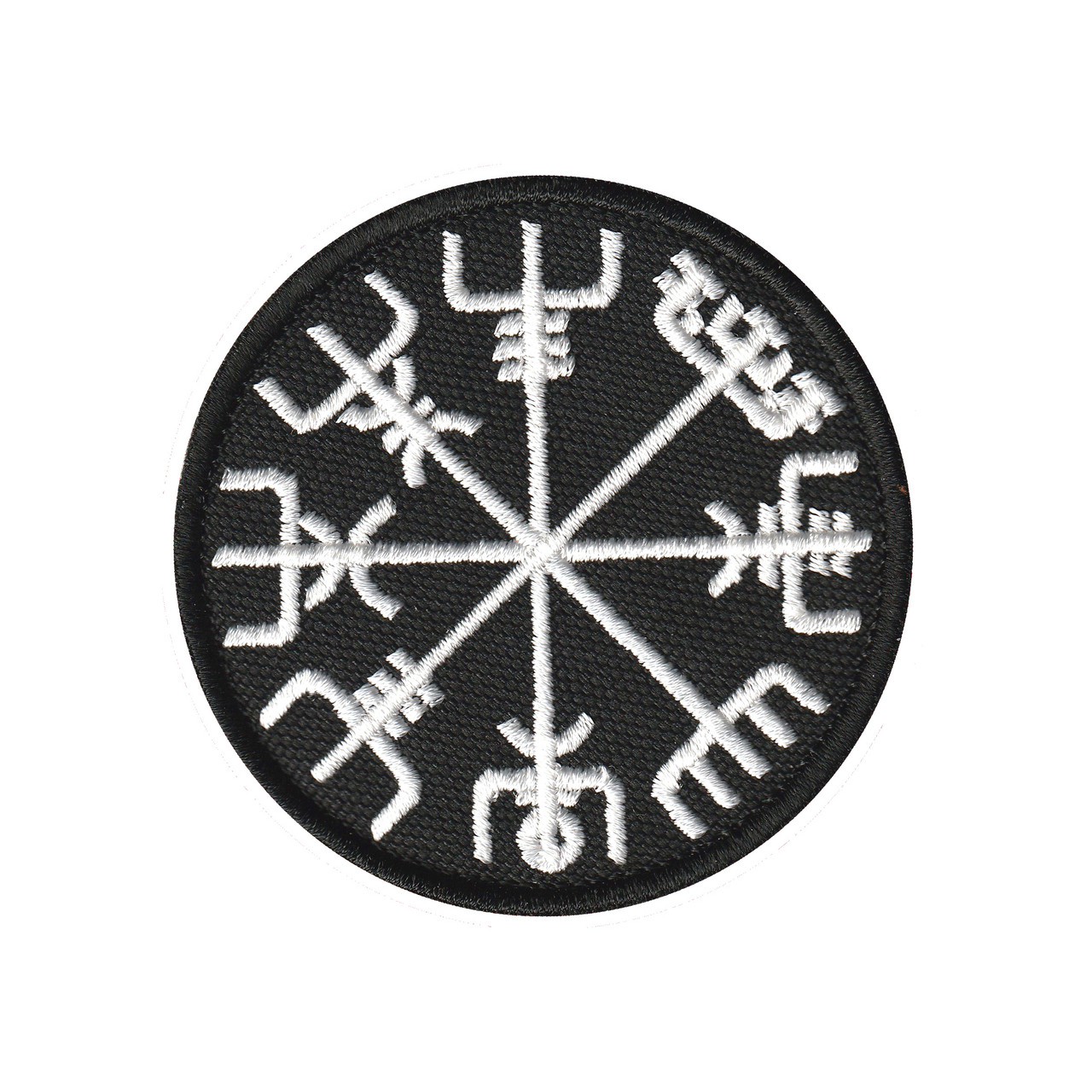 Вишитий шеврон "Компас Вікінгів Рунічний компас Vegvisir" на липучці (чорно-білий)