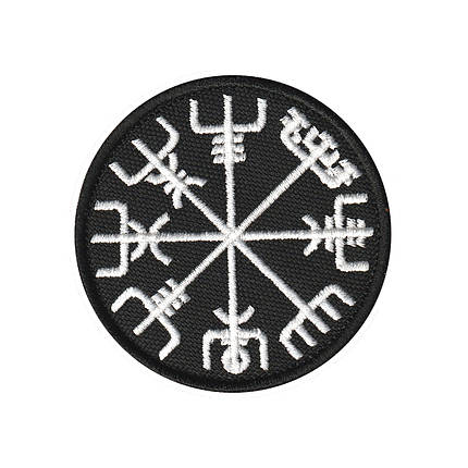 Вишитий шеврон "Компас Вікінгів Рунічний компас Vegvisir" на липучці (чорно-білий), фото 1