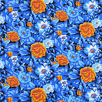 Бязь халатная плательная цветы синие оранжевые