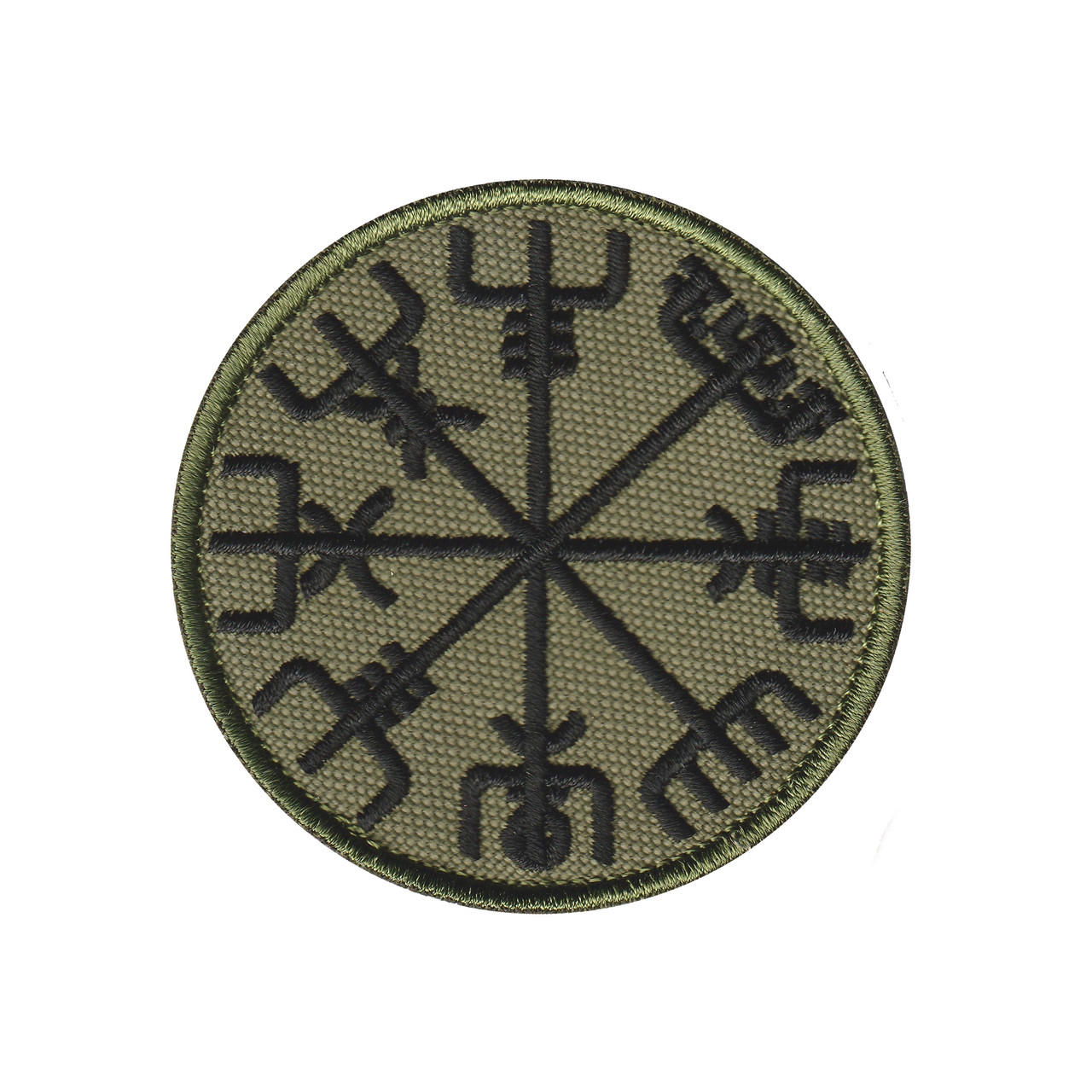 Вишитий шеврон "Компас Вікінгів Рунічний компас Vegvisir" на липучці (олива чорна)