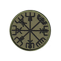 Вышитый шеврон "Компас Викингов Рунический компас Vegvisir" на липучке (олива черная)