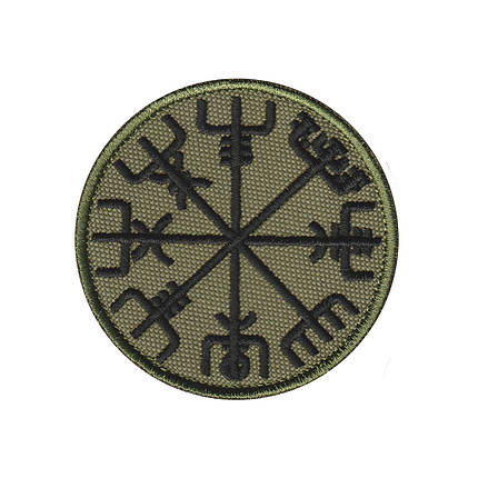 Вишитий шеврон "Компас Вікінгів Рунічний компас Vegvisir" на липучці (олива чорна), фото 1