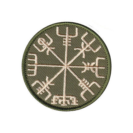 Вишитий шеврон "Компас Вікінгів Рунічний компас Vegvisir" на липучці (олива бежева), фото 1