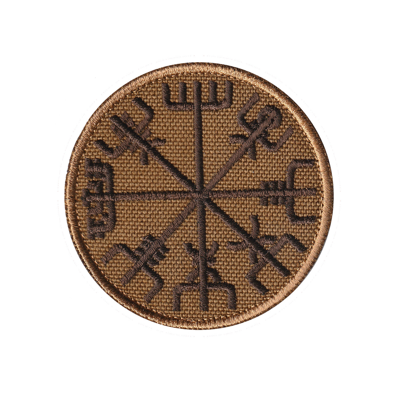 Вишитий шеврон "Компас Вікінгів Рунічний компас Vegvisir" на липучці (койот коричневий)