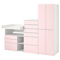 ИКЕА Стеллаж СМОСТАД / ОПХУС, белый бледно-розовый, с пеленальным столиком, 210x79x181 см, 594.311.73