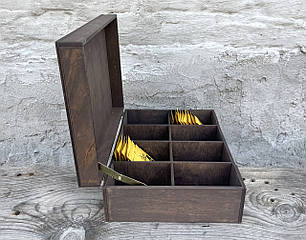 Органайзер для пакетиків чаю з кришкою (8 комірок) 30х22х10 см, коричневий, фото 2