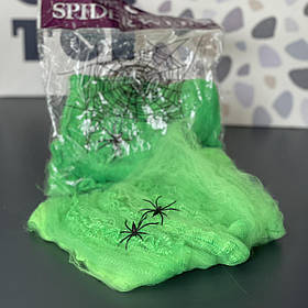 Павутиння декоративне, зелене на Хелловін, Паутина с паучками на хэллоуин