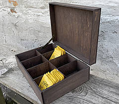 Органайзер для пакетиків чаю з кришкою (8 комірок) 30х22х10 см, коричневий, фото 4