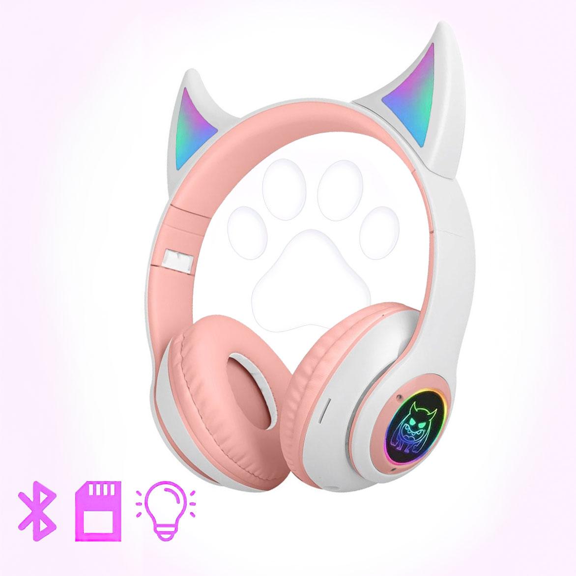Бездротові навушники з вушками "Wireless Headset STN-25" Рожево-білі, безпровідні накладні навушники дитячі