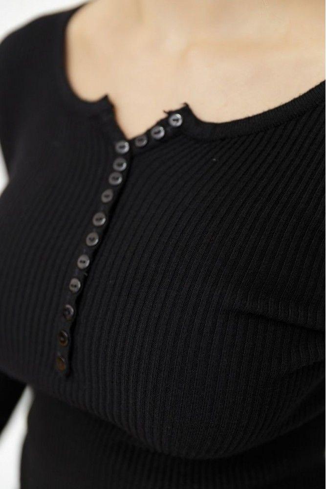 Женская кофта черная трикотажная рубчик пуговици на груди хорошо тянется качественная размер единый 42-48 - фото 2 - id-p1903442716
