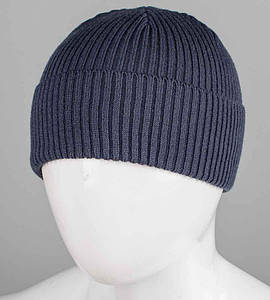 В'язана шапка без підкладки, з відворотом (231031), Сіро-синій