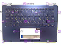 Оригинальная клавиатура для ноутбука Asus ZenBook Flip S UX370 укр, blue, подсветка, голубая передняя панель