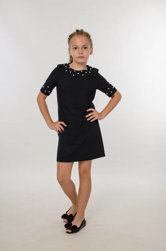 Плаття шкільне з коротким рукавом для дівчинки, прикрашене перлами, LARSY (розмір 122)