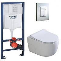 Инсталляция GROHE Rapid SL 38772001+ Унитаз подвесной DUSEL VORTEX + Сидение + Панель смыва Grohe (928812)