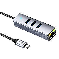 Адаптер 4in1 Hoco Type-C к USB3.0*3+RJ45, 155мм