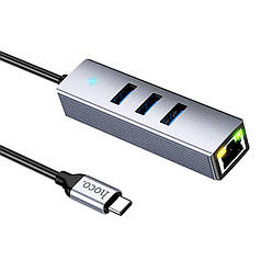 Hoco HB34 Easy 4in1: Адаптер Type-C для USB3.0*3+RJ45, 155мм