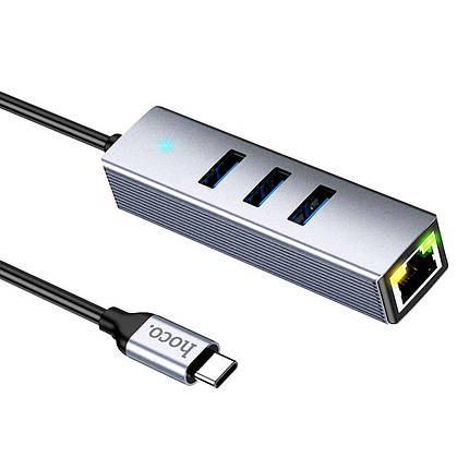 Hoco HB34 Easy 4in1: Адаптер Type-C для USB3.0*3+RJ45, 155мм, фото 2