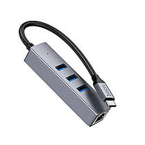 Hoco HB34 Easy 4in1: Адаптер Type-C для USB3.0*3+RJ45, 155мм, фото 2