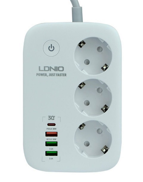 Мережевий фільтр LDNIO SEW3452 подовжувач 3 розетки 3 USB 1 Type-C WiFi керування Білий