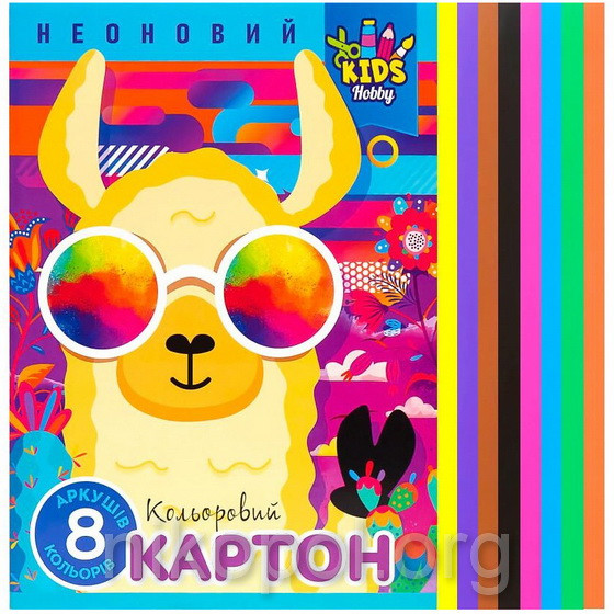 Кольоровий картон для аплікацій 8 аркушів А4 у папці, неоновий (22115)
