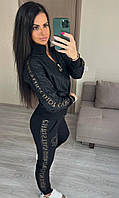 Женский спортивный костюм Dior черный со стразами (Диор трикотаж Турция)