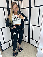 Женский спортивный костюм тройка Louis Vuitton S-ХХL черный с белым топом (Луи Виттон трикотаж Турция)