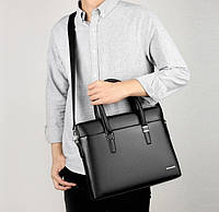 Качественный мужской деловой портфель для документов черный мужская сумка А4 эко кожа