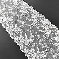 Ажурное кружево вышивка на сетке: белого цвета сетка, белая нить, ширина 19 см