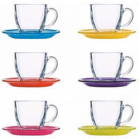 Сервиз чайный стеклянный с разноцветными блюдцами на 6 персон Luminarc Carina Rainbow 12 предметов 220 мл
