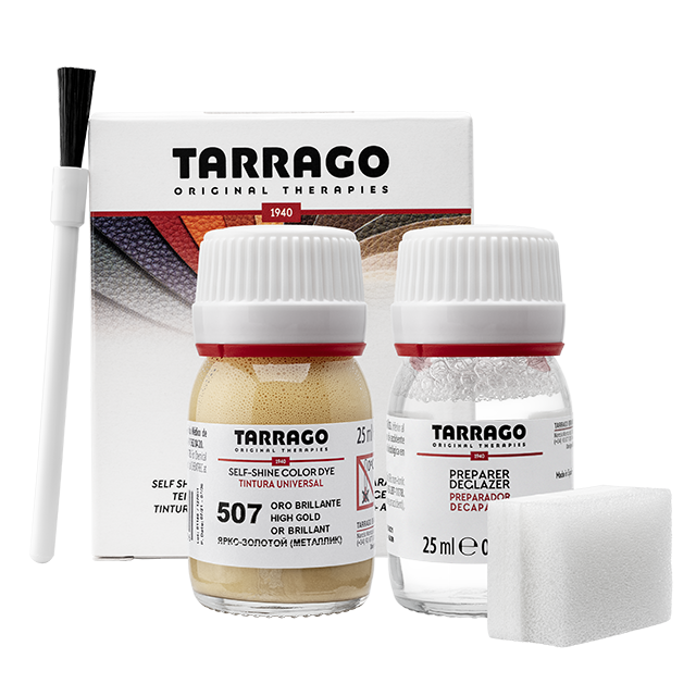 Барвник для гладкої шкіри та текстилю + очищувач Tarrago Color Dye 25мл+25мл колір яскраво золотий металік(507), фото 1