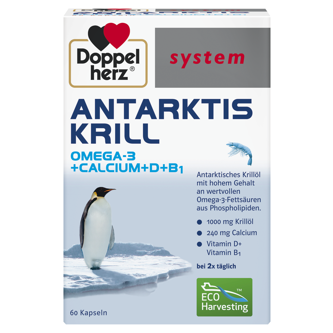 Doppelherz System Antarktis Krill Omega-3 + Calcium + D + B1 (60 капсул)
