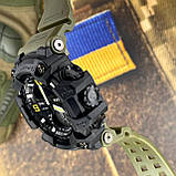 Тактичний багатофункціональний годинник з подвійним часом Patriot 003AGUASI Тризуб срібло Зелені + Коробка, фото 5