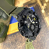 Тактичний багатофункціональний годинник з подвійним часом Patriot 003AGUASI Тризуб срібло Зелені + Коробка, фото 3
