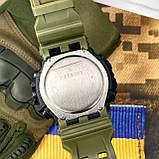 Тактичний багатофункціональний годинник з подвійним часом Patriot 003AGUASI Тризуб срібло Зелені + Коробка, фото 7
