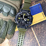 Тактичний багатофункціональний годинник з подвійним часом Patriot 003AGUASI Тризуб срібло Зелені + Коробка, фото 6