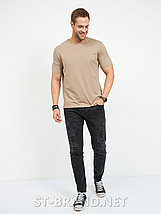 M,L,XL,2XL,3XL. Бежеві чоловічі однотонні футболки з м'якого та приємного бавовняного матеріалу стрейч-котон, фото 4