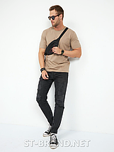 M,L,XL,2XL,3XL. Бежеві чоловічі однотонні футболки з м'якого та приємного бавовняного матеріалу стрейч-котон, фото 6
