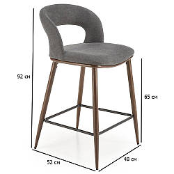 Напівбарний стілець у стилі ретро 65 см H-114 із тканини сірого кольору на металевих ніжках кольору горіх для кафе