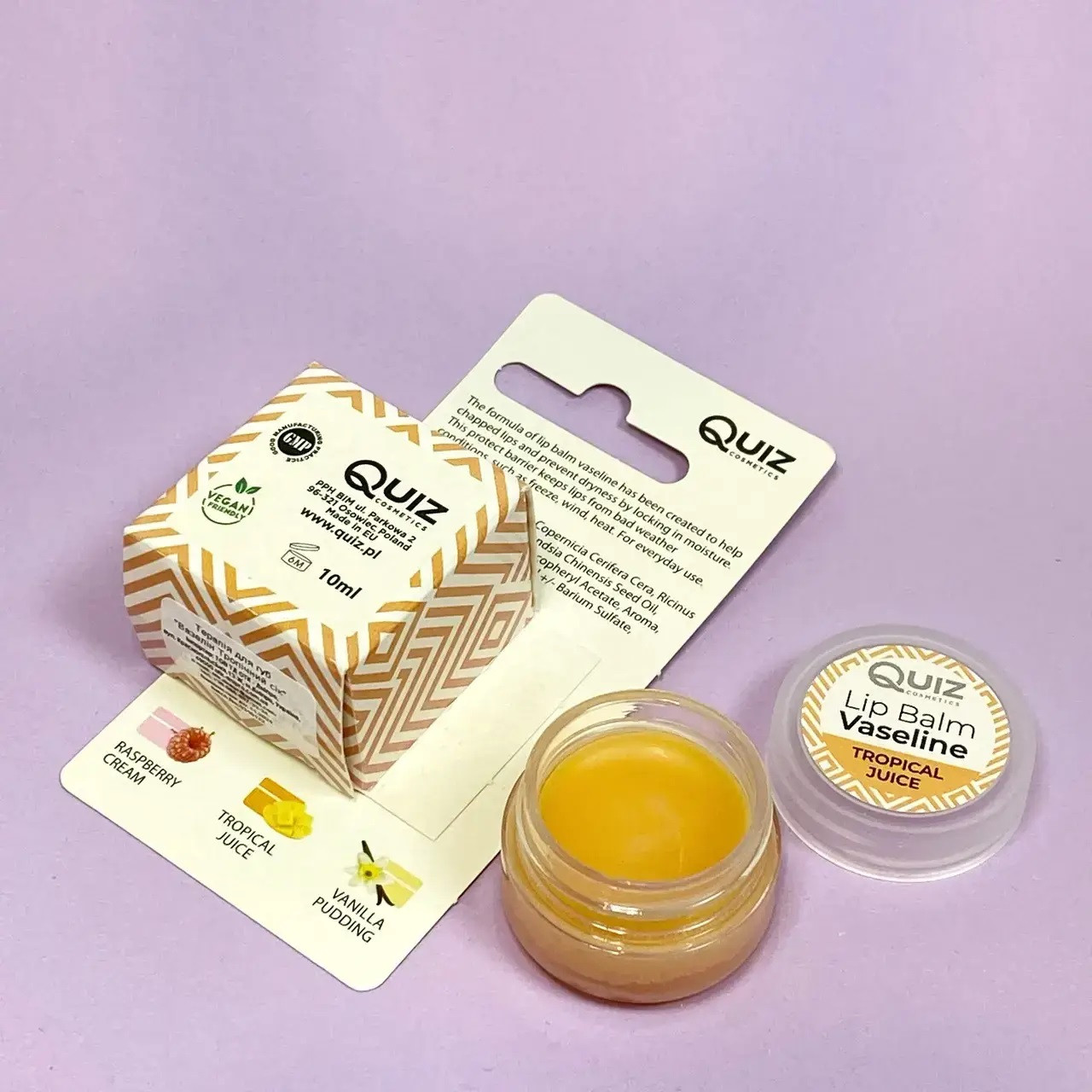 Бальзам для губ з вазеліном "Тропічний сік" Quiz Cosmetics Vaseline Lip Therapy 10 мл.
