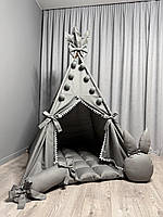 Дитячий вігвам Сірий зайчик БОНБОН Повний комплект, вігвам дитячий, вігвам для хлопчика, вігвам для дітей, вігвам для дівчинки