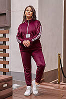 Женский велюровый прогулочный спортивный костюм велюр спорт штаны и кофта с замком большого размера батал 50/52, Бордовый