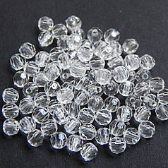 Намистини пластикові кульки грановані, прозорі 4 мм (5 гр)