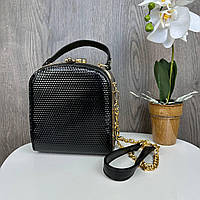 Женская мини сумочка рептилия каркасная с замочком, маленькая сумка золотистая Черный соты