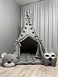 Вігвам дитячий Сірий зайчик БОНБОН Повний комплект, вігвам для хлопчика, дитячий будиночок, вігвам для дітей, дитячий намет, фото 2