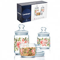 Набор банок для сыпучих продуктов с розовыми пионами 3 предмета Luminarc Jar Lupin (P2312) Оригинал