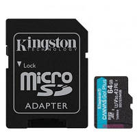 Карта памяті micro SD SDXC memory card 64GB Kingston (с SD адаптером) class 10 UHS-I U3 A2 Canvas Go Plus