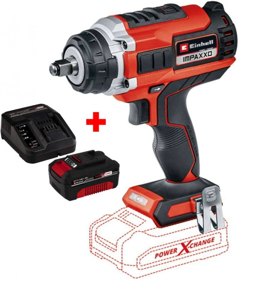 Потужний ударний акумуляторний безщітковий гайковерт Einhell IMPAXXO 18/450 - Solo : з АКБ 18V 4,0 Ah+ЗП , 400 Нм, 2100 об/хв
