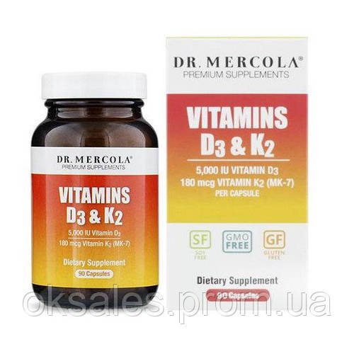 Купить Витамин D Dr. Mercola Vitamins D3 K2 5,000 IU 90 Caps OS, код